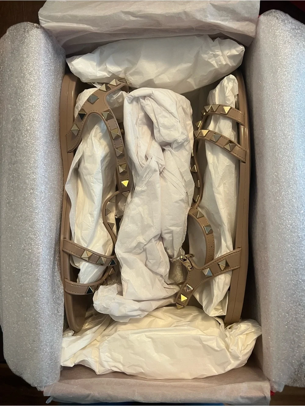 Valentino Rockstud Nude/Taupe Gladiator Sandals